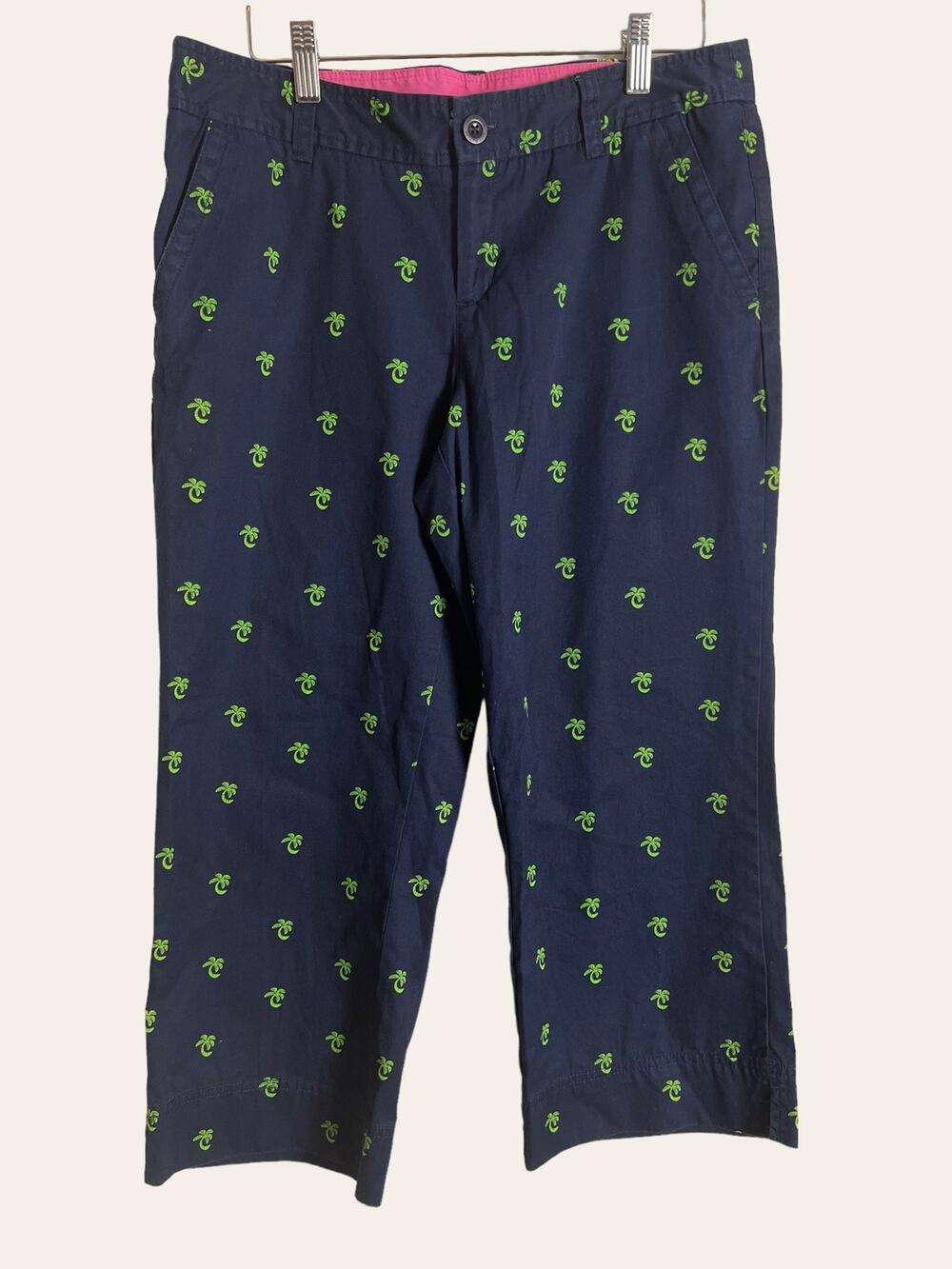 Lilly Pulitzer Navy Palm Tree Embroidered Mid Rise Cropped Capri Pants Size 10